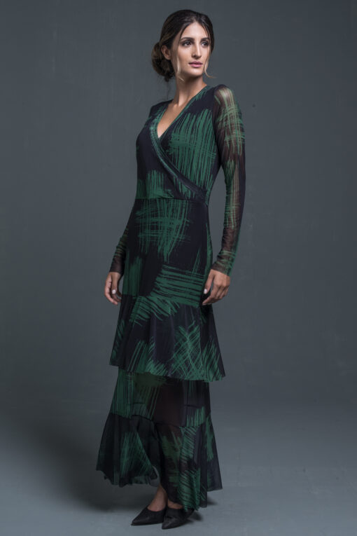 Vestido de tule longo frente transpassada  / 420VLT26