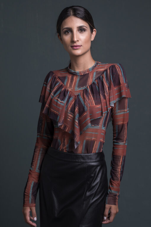Blusa de tule com gola alta / 374BJB-23