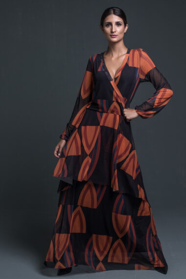 Vestido de tule longo com frente transpassada /377VTL-20