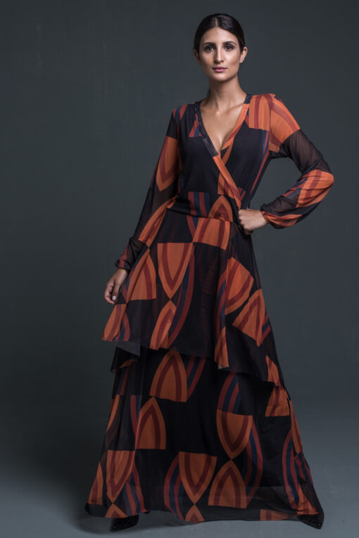 Vestido de tule longo com frente transpassada /377VTL-20