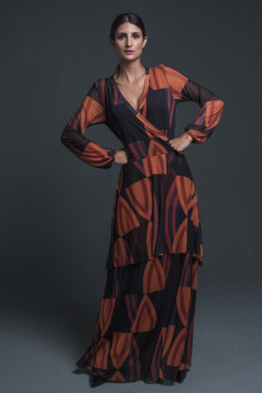 Alternative view of Vestido de tule longo com frente transpassada /377VTL-20