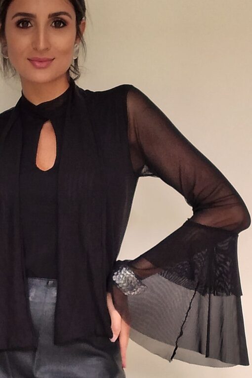 Blusa de Tule com laço e jabôs /315PTO