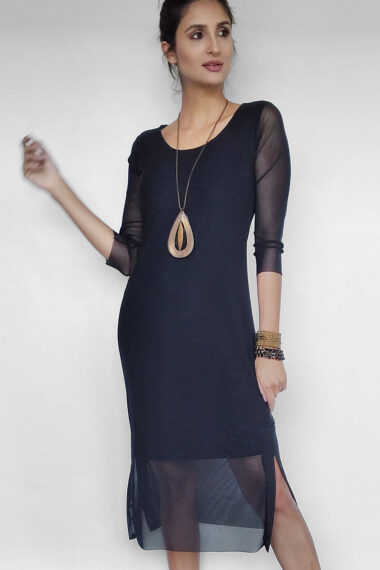 Vestido de tule reto com fenda lateral / 318PTO