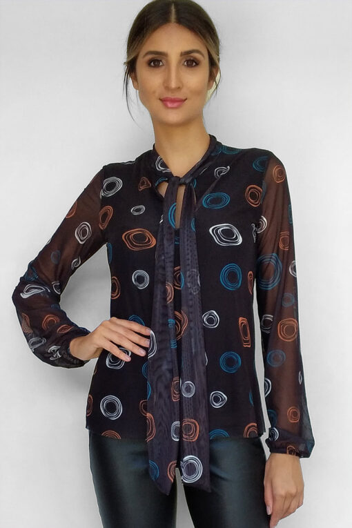 Blusa de tule com decote tipo cachecol /372BLB-139