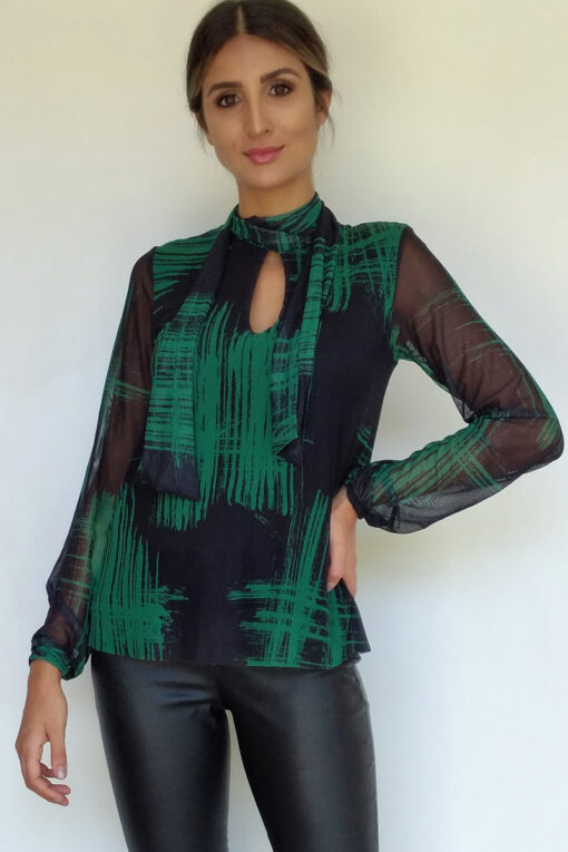 Blusa de tule com decote tipo cachecol /372BLB-26