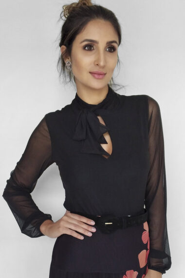 Blusa de tule com decote tipo cachecol /372PTO