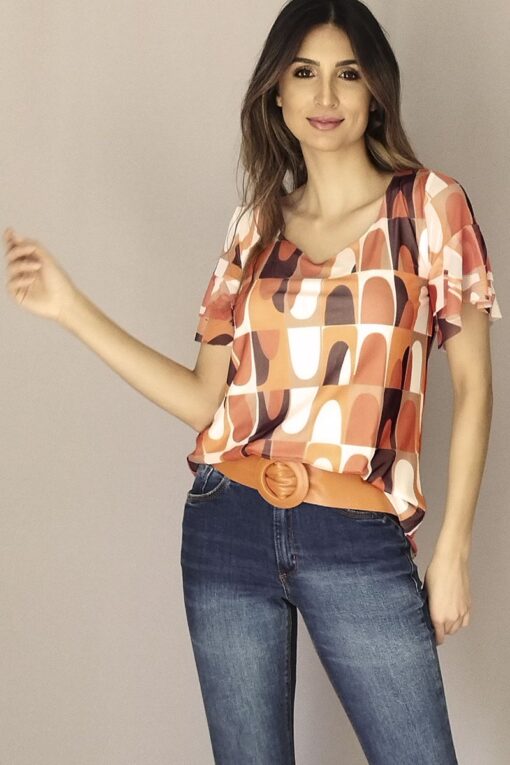 Blusa de tule básica com mangas em duas camadas /343BRJ159