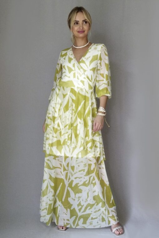 Vestido de tule longo com frente transpassada /422VTL179