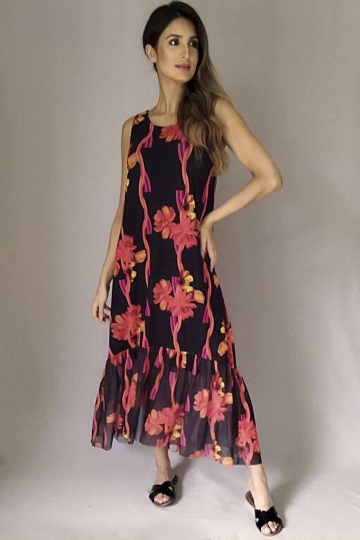 Vestido estilo boho maxi com fenda /423VBF143