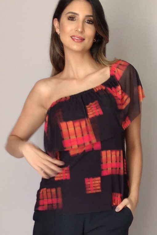 Blusa de tule com babado no decote /345BCG129