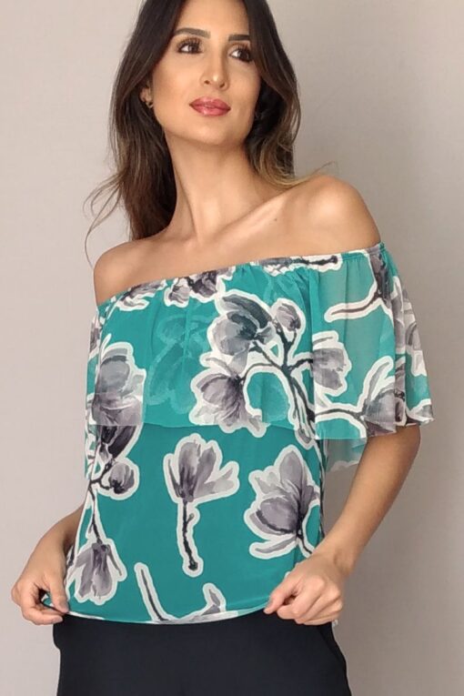 Blusa de tule com babado no decote /345BCG170