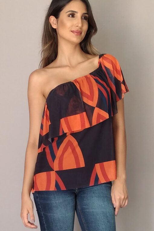 Blusa de tule com babado no decote /345BCG20
