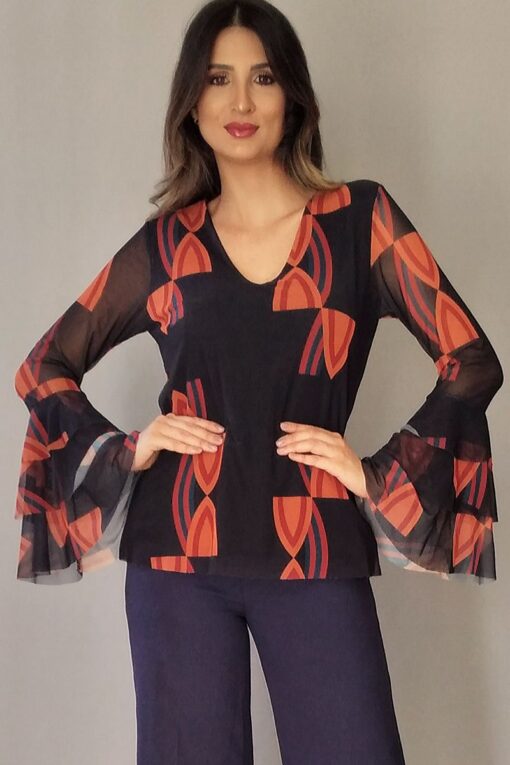 Blusa de tule com decote V / 373BVB-60