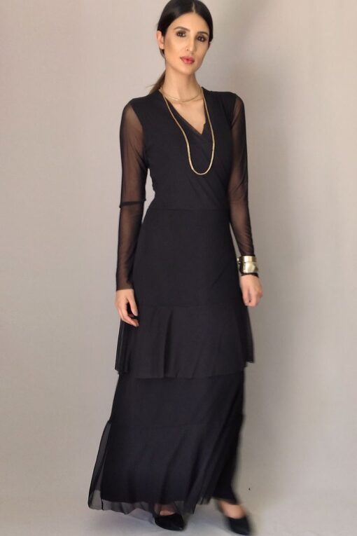 Vestido de tule longo transpassado /420PTO