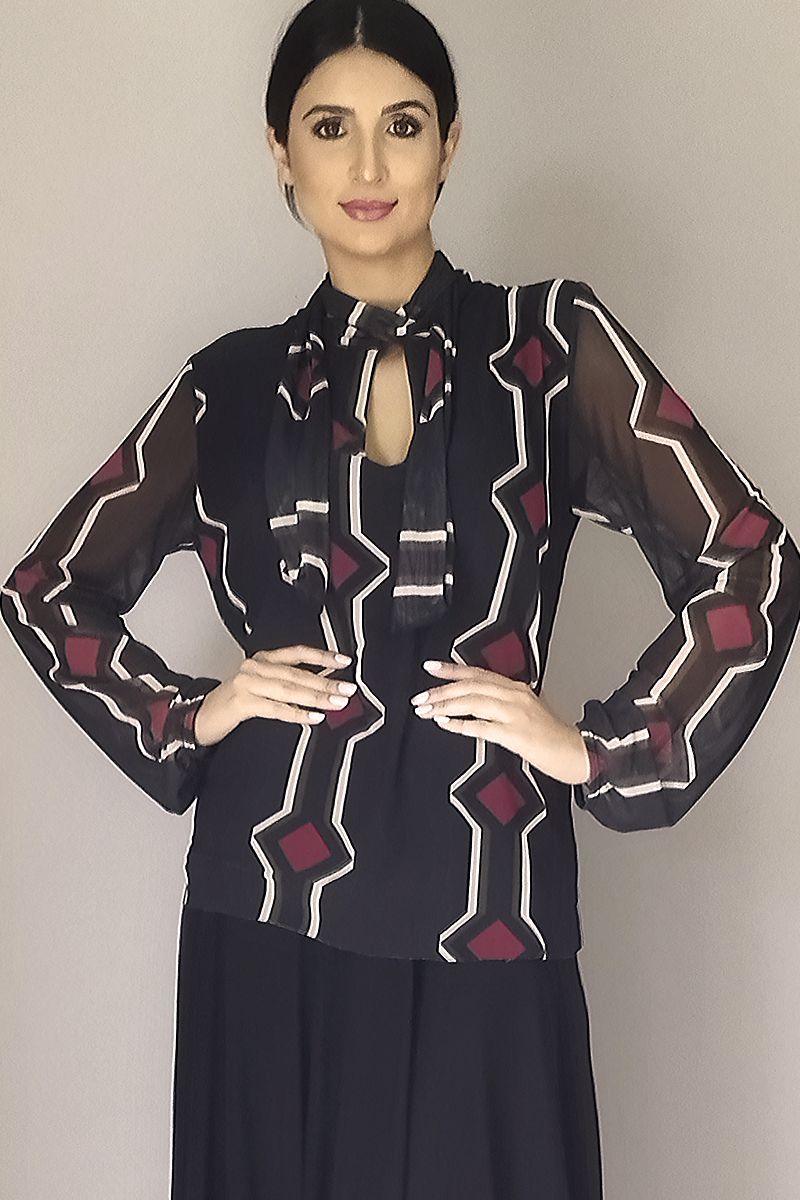 Blusa de tule com decote tipo cachecol /372BLB17-4 - Imagem 4