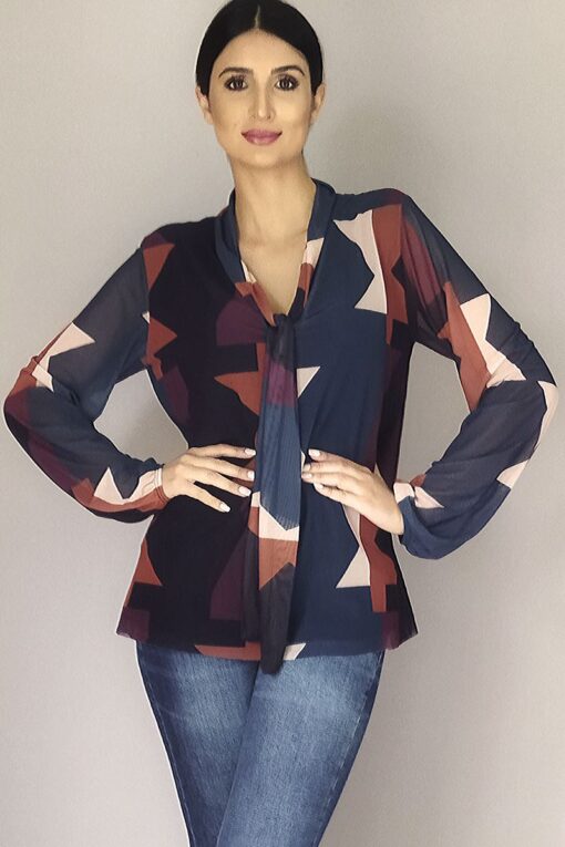 Blusa de tule com decote tipo cachecol /372BLB40