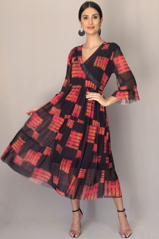 Vestido de tule midi transpassado /416VCC129