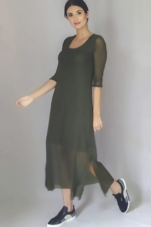 Vestido de tule midi com fendas laterais /436VD1