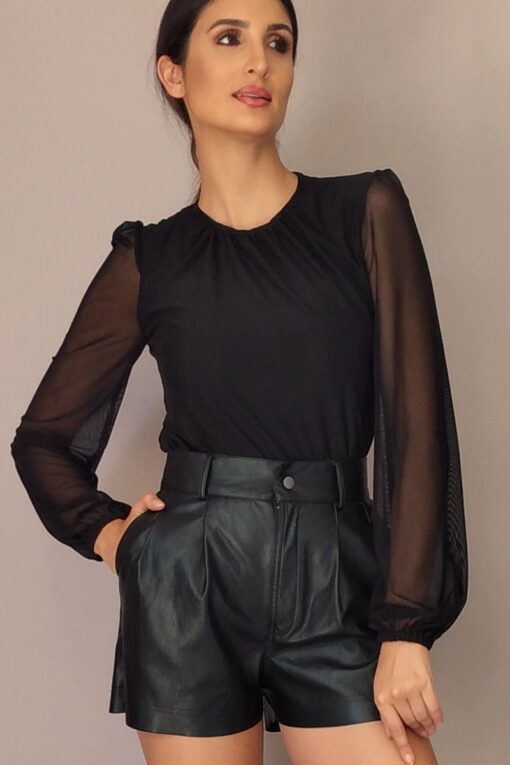 Blusa de tule com decote franzido /445PTO