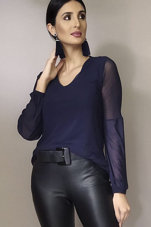 Blusa de tule decote U /403AZ1