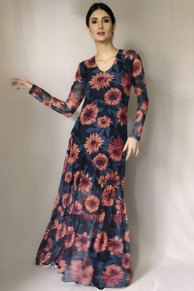 Vestido de tule longo com corte diagonal /448VLB210