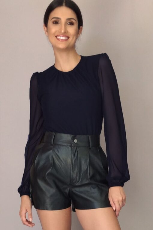 Blusa de tule com decote franzido /445AZ1
