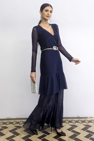 Vestido de tule longo transpassado /420AZ1