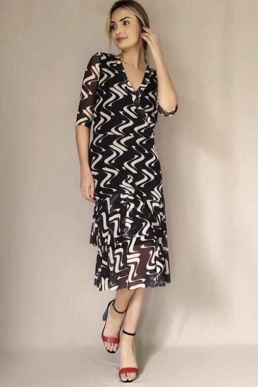 Vestido de tule midi transpassado /394VLT245