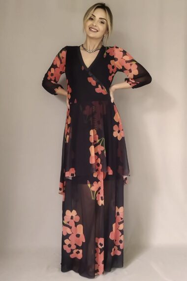 Vestido de tule longo com frente transpassada /422VTL112