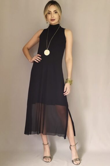 Vestido de tule gola alta /454PTO