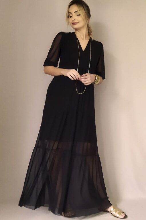 Vestido de tule longo frente transpassada /460PTO