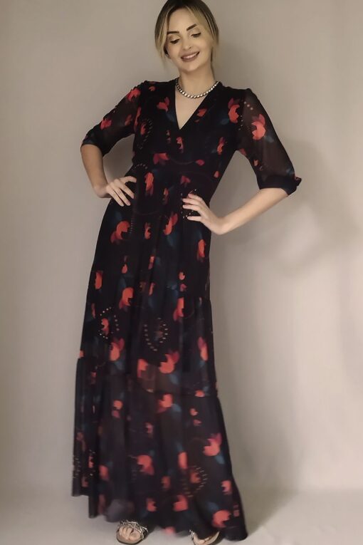Vestido de tule longo frente transpassada /460VVF122