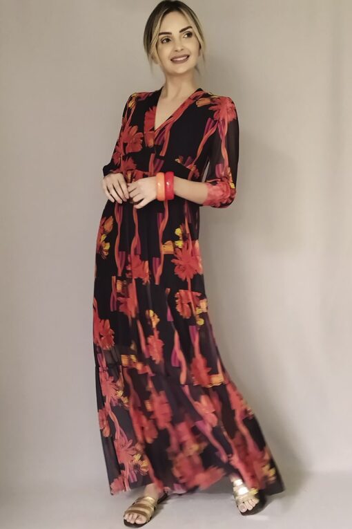 Vestido de tule longo frente transpassada /460VVF143