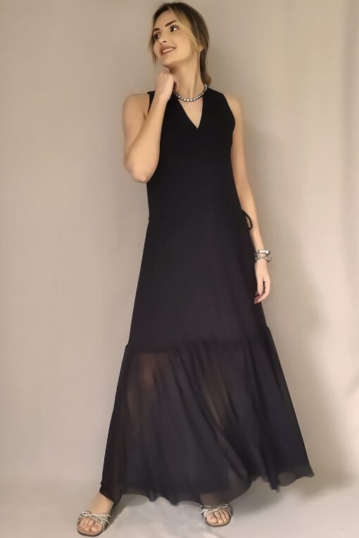 Vestido de tule longo com ajuste amarração /466PTO