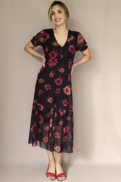 Vestido de tule midi manga bufante /467VDF220