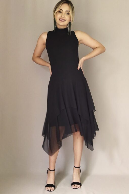 Vestido de tule manga cavada assimétrico /468PTO