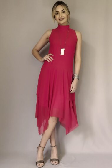 Vestido de tule manga cavada assimétrico /468VM3