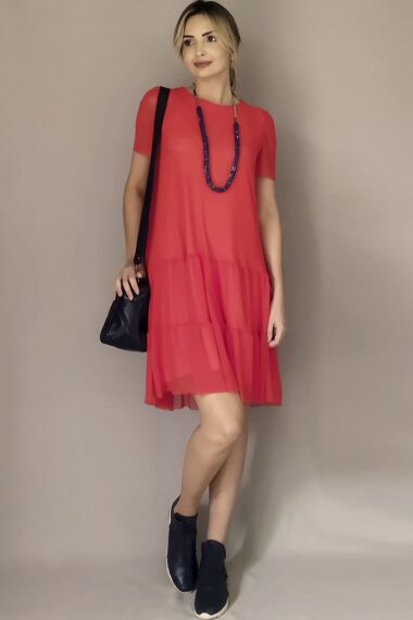 Vestido de tule com decote redondo e mangas bufantes /471LAR