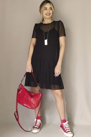 Alternative view of Vestido de tule com decote redondo e mangas bufantes /471PTO