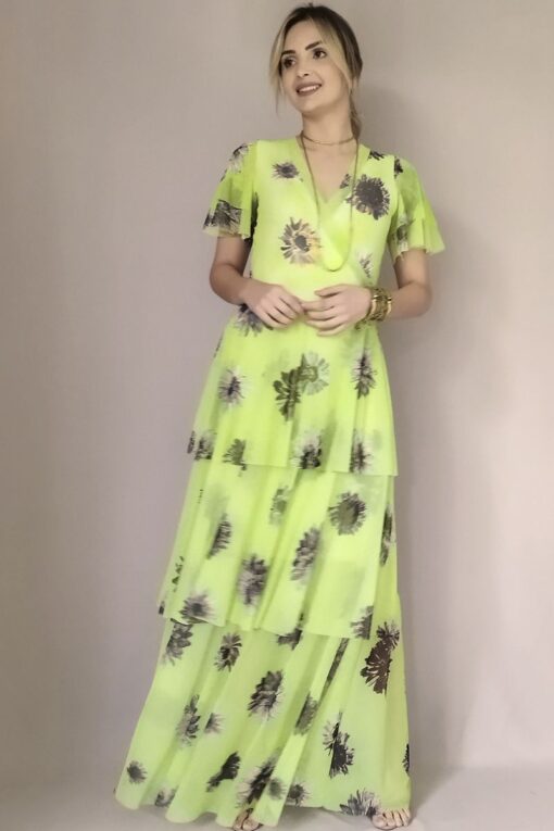 Vestido de tule longo transpassado 3 camadas /474VLC255