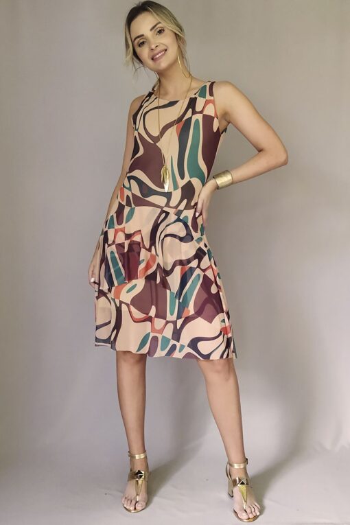 Vestido de tule manga cavada /085TCC244