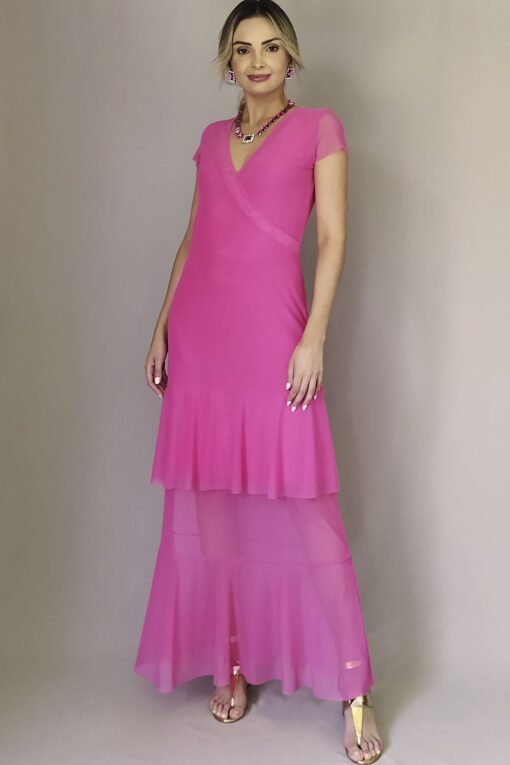 Vestido de tule longo transpassado /342PIN