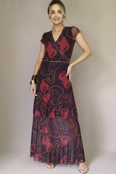 Vestido de tule longo transpassado /342VLV235