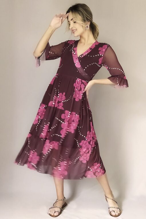 Vestido de tule midi transpassado /416VCC261