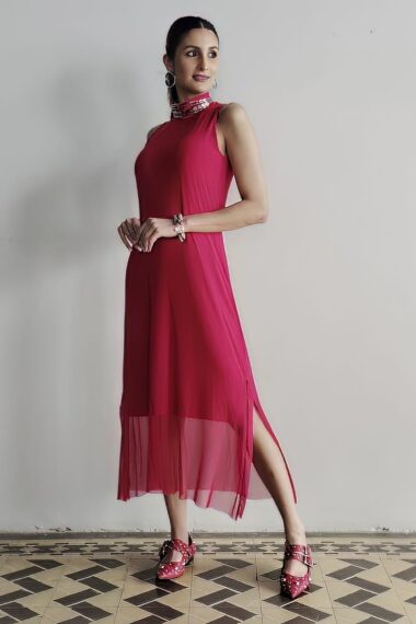 Vestido de tule gola alta /454VM3