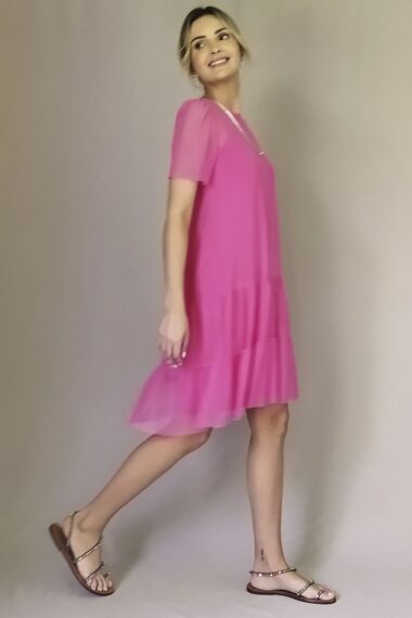 Alternative view of Vestido de tule com decote redondo e mangas bufantes /471PIN