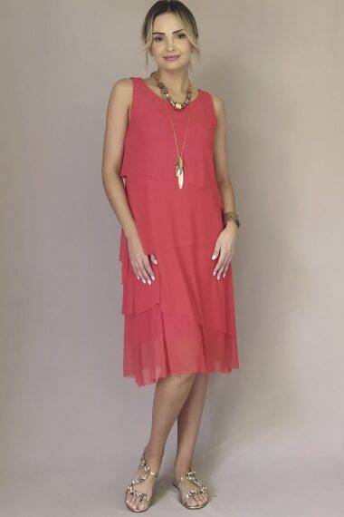 Vestido de tule manga cavada em 4 camadas /476LAR