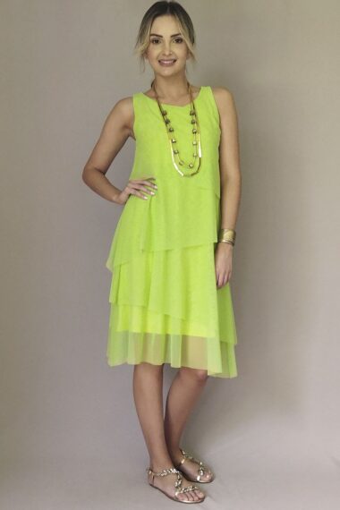 Vestido de tule manga cavada em 4 camadas /476LIM