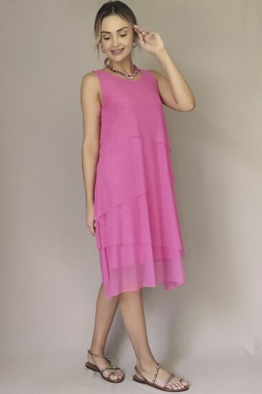 Vestido de tule manga cavada em 4 camadas /476PIN