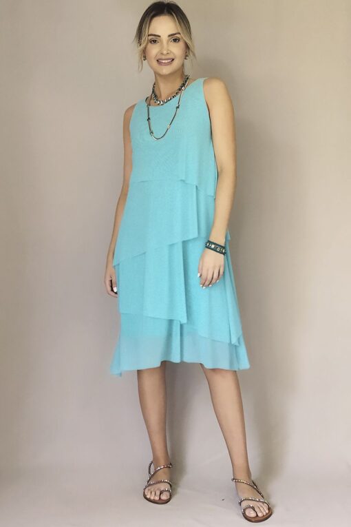 Vestido de tule manga cavada em 4 camadas /476TUR